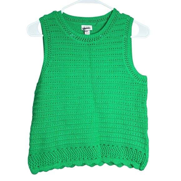 J Crew Womens Sweater Vest XS Kelly Green Crochet Knit Boho Twee Layering School - Picture 2 of 10